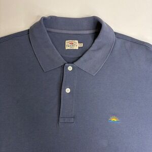 Faherty Mens Sun Logo Pique Polo Shirt Blue XL Short Sleeve Cotton Lyocell Blend